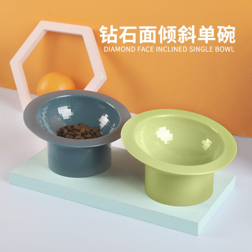 Cat bowl tall food bowl slant mouth cat neck guard diamond bowl cat plastic drinking bowl tall cat bowl pet supplies