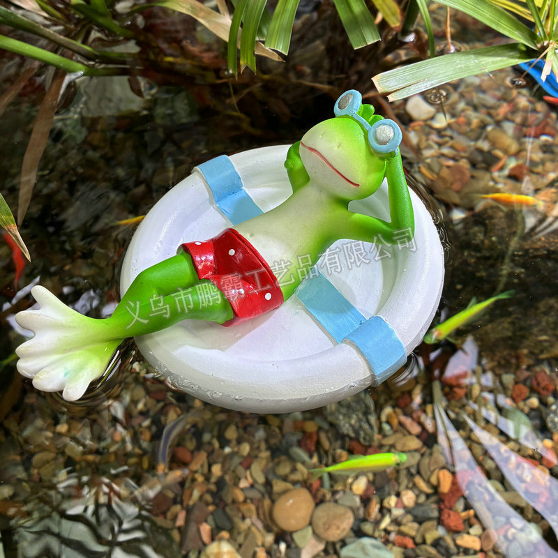 创意仿真泳圈青蛙树脂摆件花园庭院鱼池鱼缸造景浮水微景观小摆件|undefined