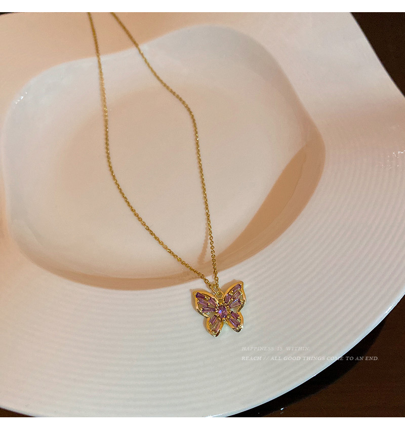 Fashion Butterfly Titanium Steel Plating Zircon Pendant Necklace