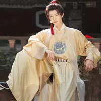 Мужской халат Hanfu в стиле Тан с круглым вырезом, древний костюм, полный комплект, весенне-осенне-летний мужской халат в древнем стиле, сказочный халат в стиле Мин