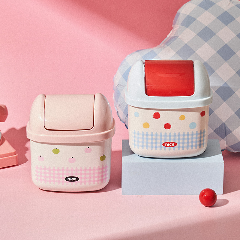 桌面垃圾桶家用客厅翻盖垃圾收纳桶塑料迷你办公室收纳波点纸篓