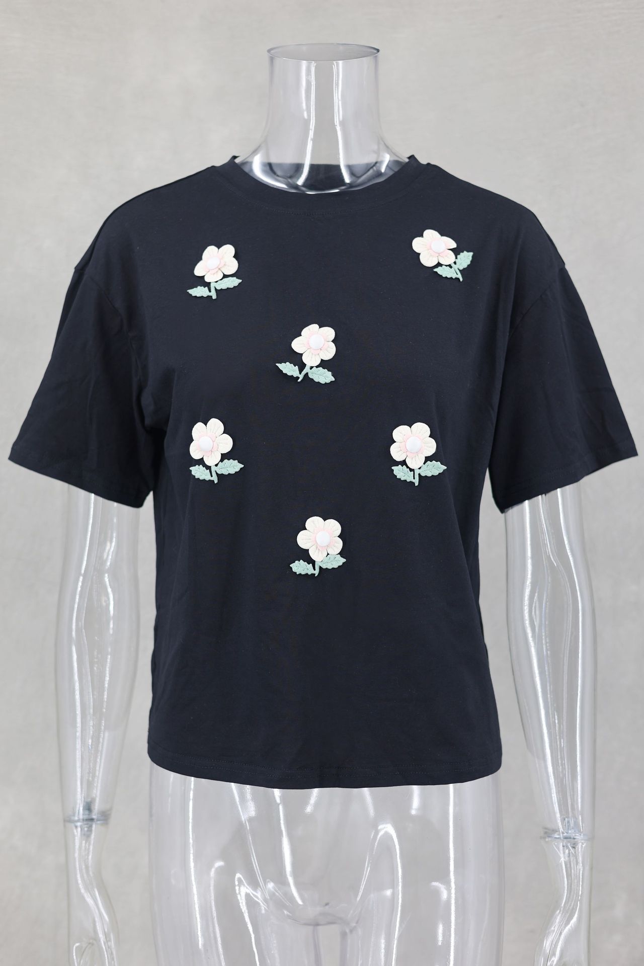 140g Weight Short Sleeve Sleeve Length Pullovers Placket Type Regular Sleeve Sleeve Type Polyester Fabric Type Regular Top Length T-shirt Tops Type Daily Occasion Round Neck Neckline Loose Fit Type Flower Pattern Summer Season Women's Gender Casual Style Wholesale Women's Casual Flower Short Sleeve T-Shirts 8