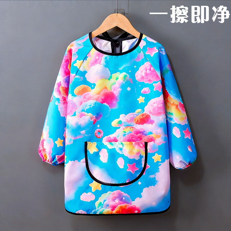 Pintura infantil impermeable de manga larga bata de jardín de infantes arte pintura vestirse a la inversa bebé comiendo babero Mujer bebé delantal