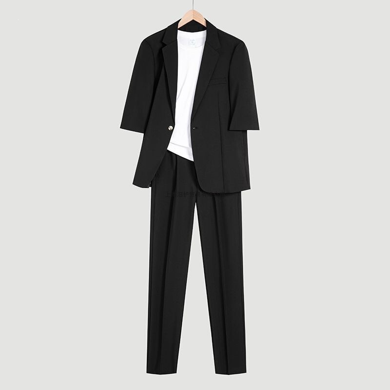 Short-Sleeved Suit Jacket for Men, Summer Thin Style, High-End Drape, No-Iron, Stylish Casual Blazer Set, Trendy Short-Sleeved Suit Jacket for Men, Summer Thin Style, High-End Drape, No-Iron, Stylish Casual Blazer Set, Trendy
