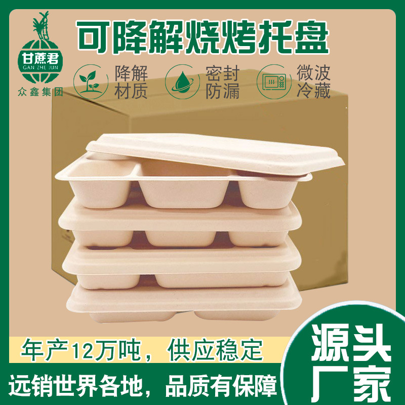 Fabricante al por mayor plato desechable biodegradable cubiertos de pulpa tres cuadrícula cuatro cuadrícula bandeja de almuerzo platos de buffet