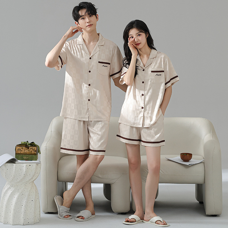 Ice Silk Pajamas for Couples 2026 New Summer Thin Short-Sleeved Shorts That Can Be Worn Outside, One Man and One Woman Pajamas, Home Clothes Ice Silk Pajamas for Couples 2026 New Summer Thin Short-Sleeved Shorts That Can Be Worn Outside, One Man and One Woman Pajamas, Home Clothes