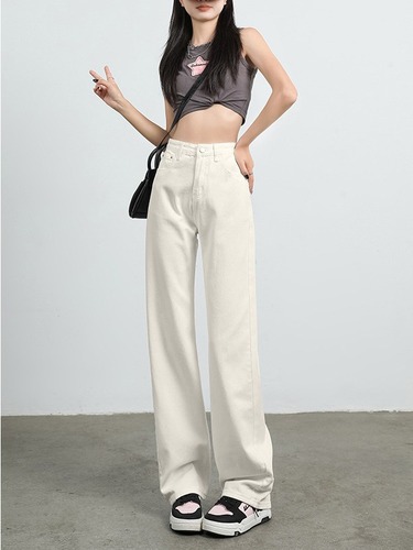 Cross-border supply Korean-style simple straight-leg jeans for women, autumn and winter new slimming versatile wide-leg high-waist denim pants