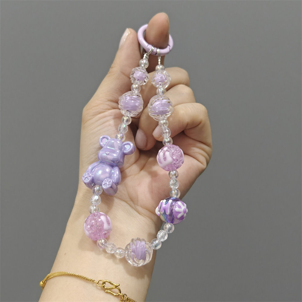 Nuevo colgante de cadena de teléfonos móviles de dibujos animados palomitas de maíz colgante de llavero creativo colgante de bolsas de perlas pintadas a mano