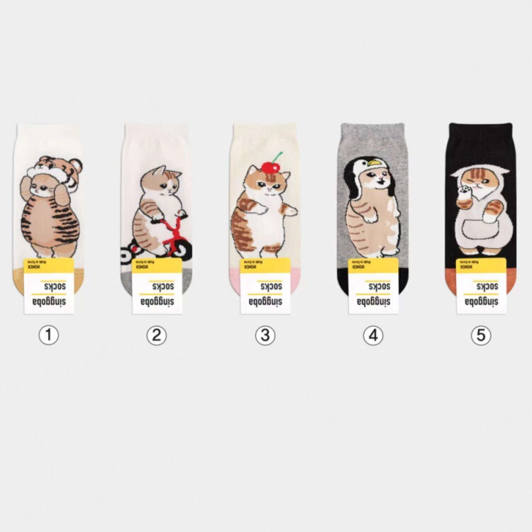 Korean-Made Socks Dongdaemun Spring and Summer New Cute Cat Color-Blocking Casual Sweat-Absorbing Cotton Socks Ankle Socks Short Socks for Women