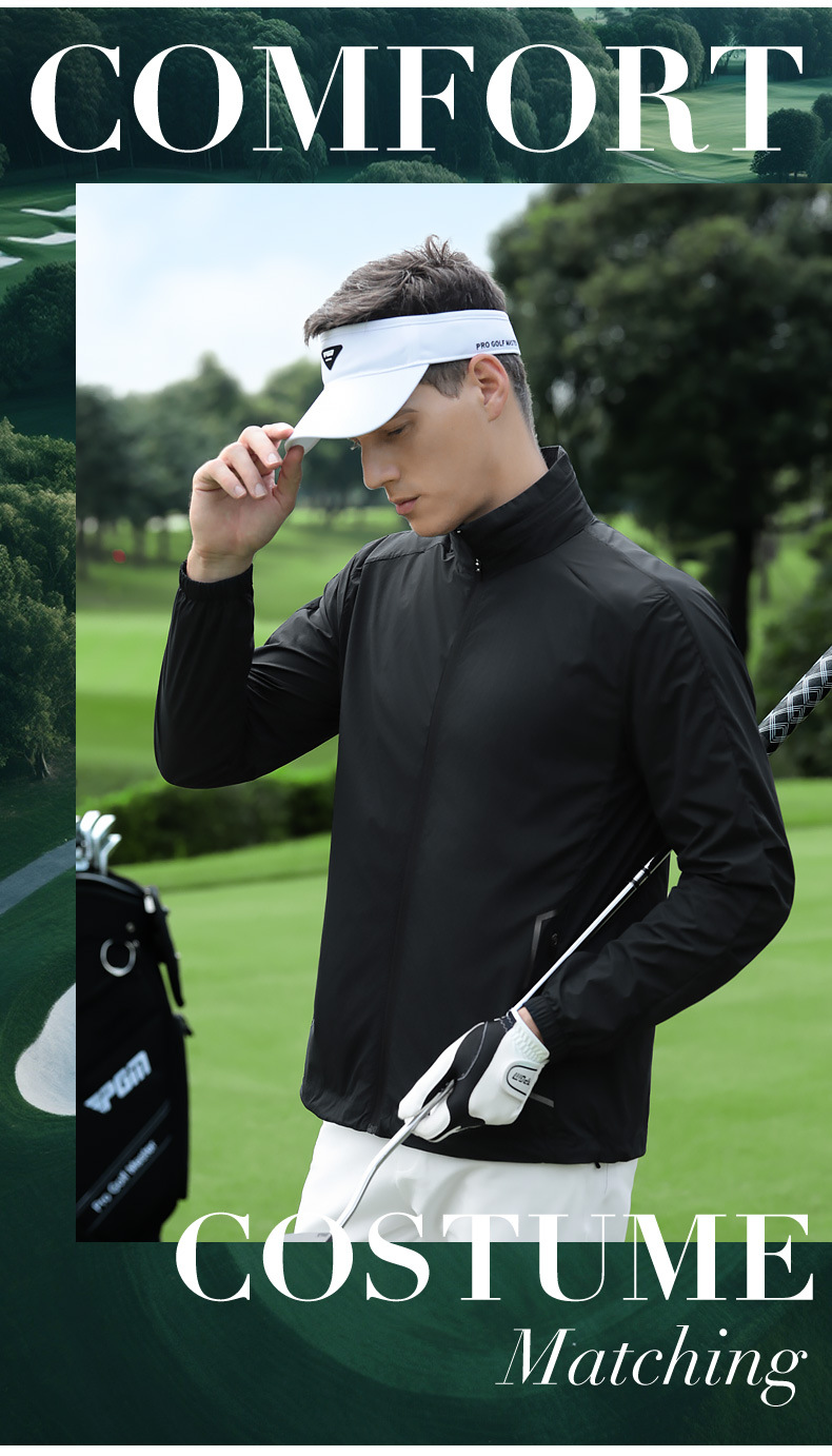 Áo chống nắng golf nam cổ đứng nhẹ chống mưa, tay dài khóa kéo — Áo khoác đen [mũ trùm đầu ẩn/chống nắng và mưa/vòng găng tay ở mặt sau] YF818 chi tiết 2