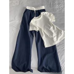 女童百搭潮流休闲运动长裤夏装中大童韩版宽松简约纯白T恤两件套