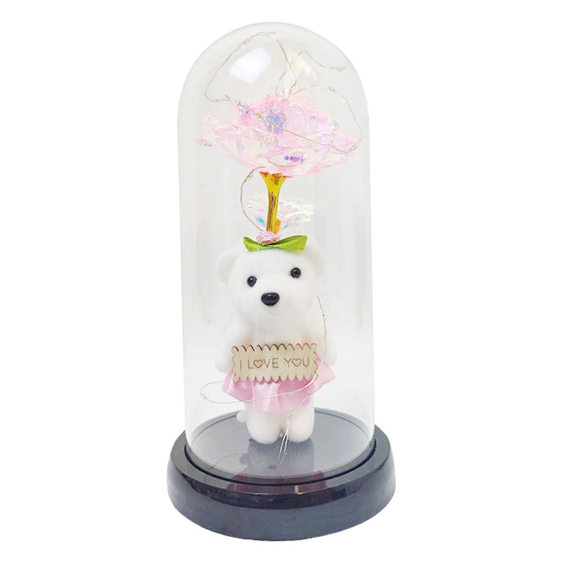 Directo de fábrica transfronterizo popular colorido Eterno lámina de Oro oso Rosa cubierta de cristal luz de la noche regalo creativo image 1