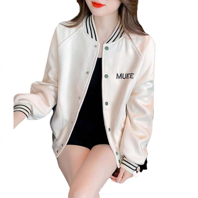 2025秋季新款美式棒球服开衫外套女冬加绒宽松百搭撞色休闲上衣服|undefined