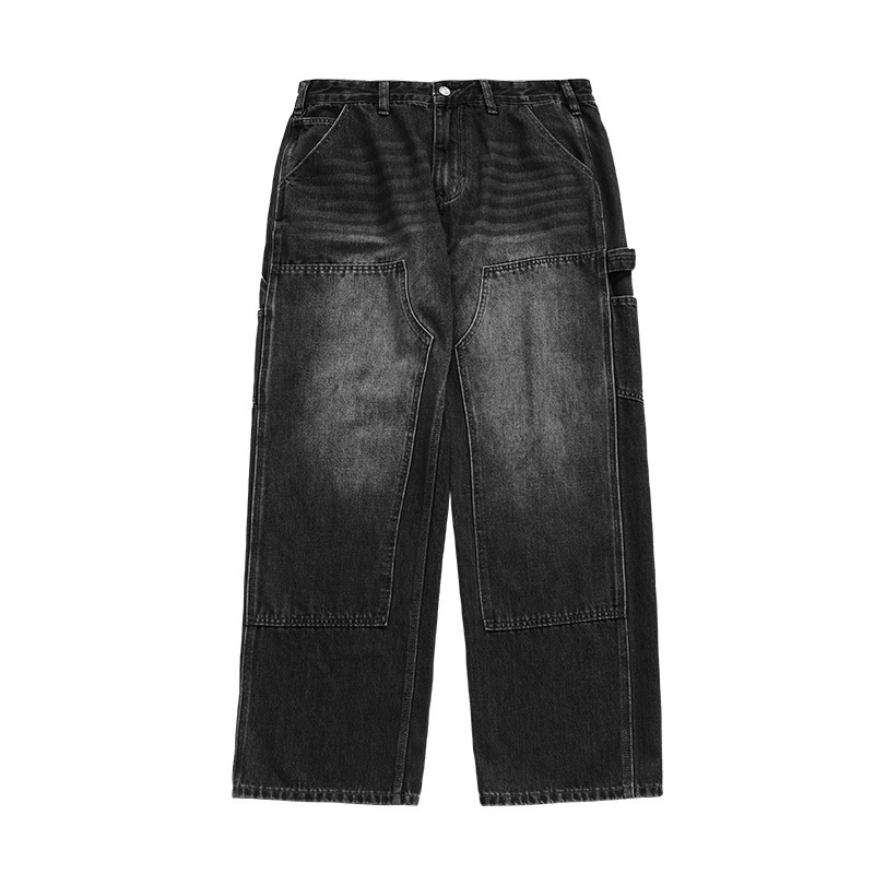 JIE ZHAN MEN'S | ストリートレトロロギングジーンズ2025秋新作ダメージウォッシュストレートパンツメンズ|undefined