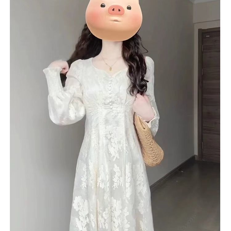 法式气质v领长裙子女秋季2025新款设计感拼接收腰显瘦入秋连衣裙|undefined