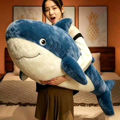 Ocean Series Big Shark Plush Oyuncaq yastıqlar - ocean-shark-round-eyes-60cm