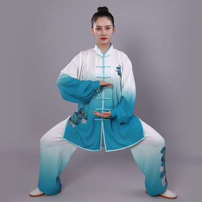 Blue gradient  cotton tai chi clothing martial arts show female groups under paragraph uniforms kung fu unlined upper garment grows in fashion