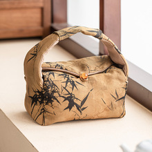 工厂极素织锦收纳包水墨兰竹小提包旅行茶事包快客杯大容量收纳袋