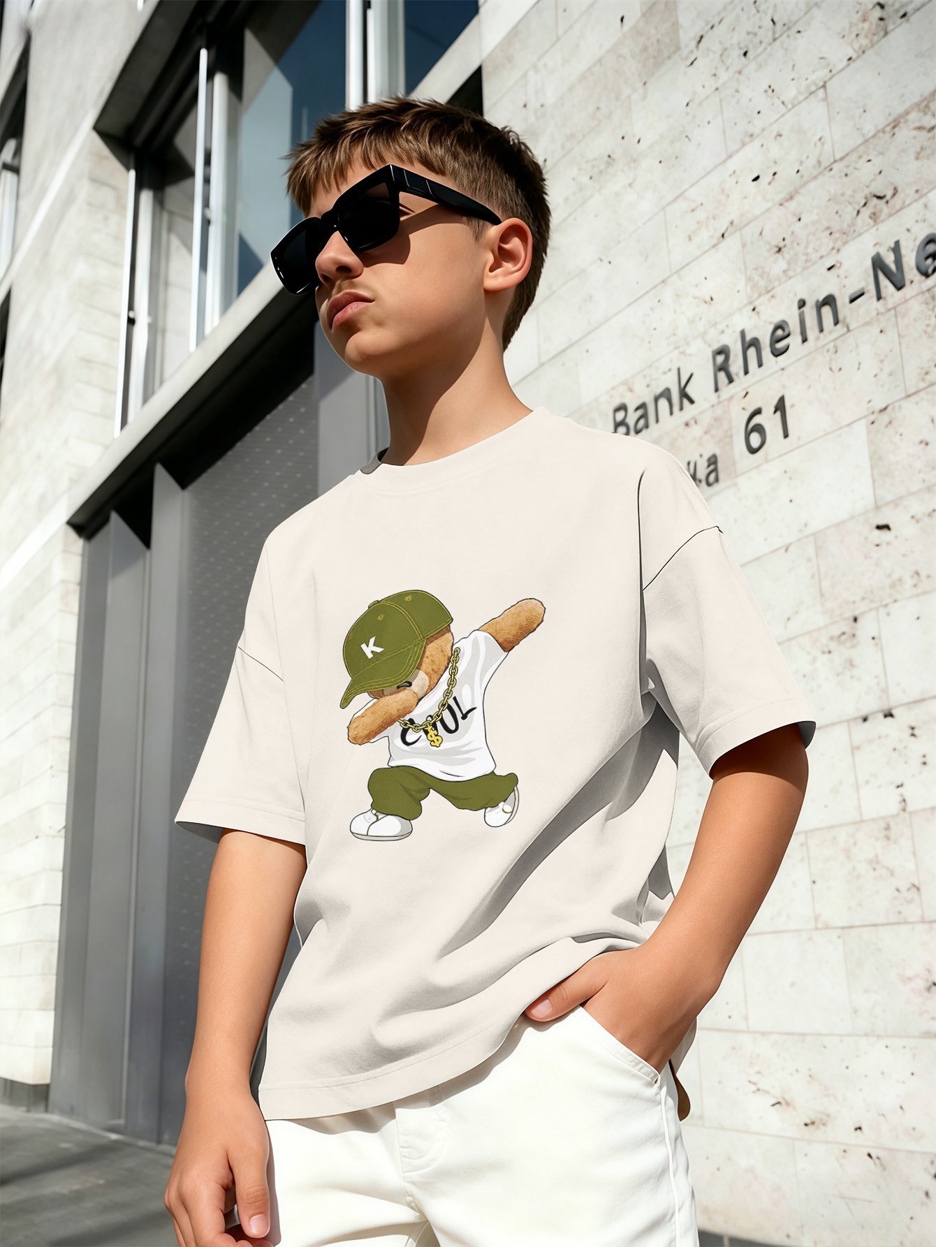 T-shirt för pojkar med 3d rymdraket tryck rund hals vit_voghion.com