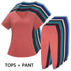 New Product Summer Casual Women's Doctor Beauty Clinic Nurse Work Uniform Short Sleeve Pants Sanding Set Cross-border Foreign Trade