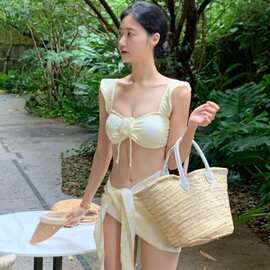 高级感性感辣妹三件套裙款休闲度假纯欲小香风分体游泳衣女比基尼