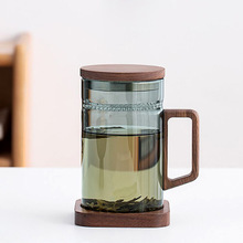 高硼硅玻璃木把玻璃杯月牙泡茶杯茶水分离水杯带过滤大容量绿茶杯