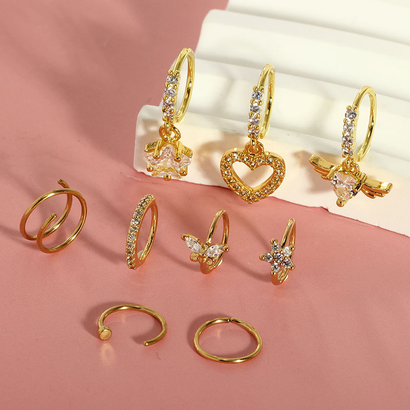 Stainless Steel Heart Nose Ring 20G Nose Nail Piercing Jewelry 9-Piece Set Trendy Classic detail image 8