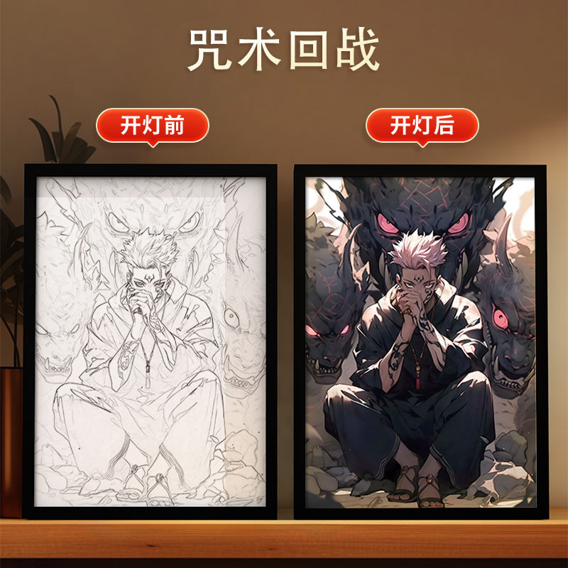 クロスボーダー呪術戦闘黒光絵画寝室雰囲気発光装飾画DIYアニメスケッチクリエイティブデコレーション