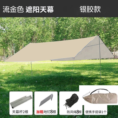 Free Shipping Outdoor Portable Camping Tent Set with Sunshade and New Black-Coated Tarp (Avtomobil yan çətirləri) - quicksand-gold-four-corners-silver-plastic-model-3-3m-2-6-people