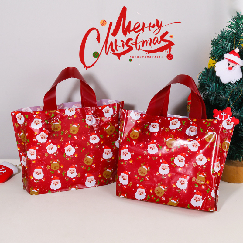 国境を越えた売れ筋クリスマスクリエイティブプラスチックハンドバッグ卸売漫画包装袋クリスマスツリープリントギフトバッグ|undefined