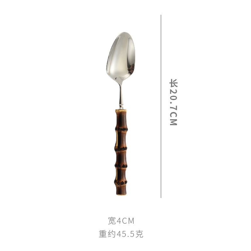 Vajilla de comida occidental Cuchillo y tenedor Cuchara de café Cuchara de helado de postre Mango de bambú Juego de vajilla de acero inoxidable Caja de regalo