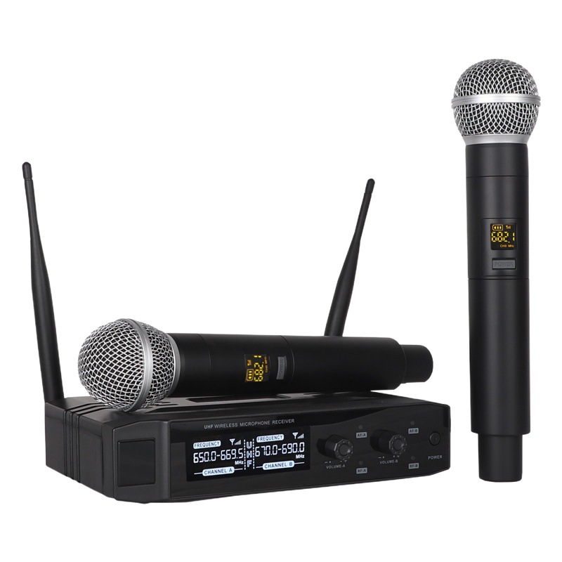 Sistema de Micrófonos Inalámbricos Dinámicos 1 a 2 de Mano para Karaoke image 1
