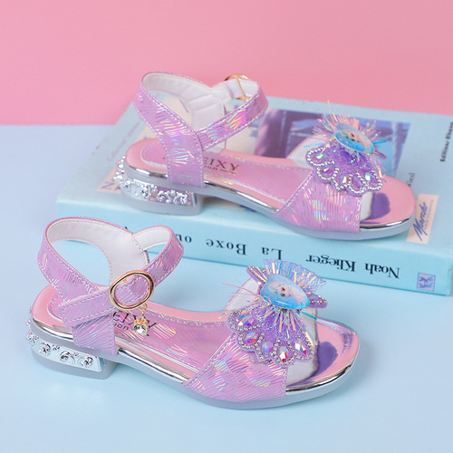 Factory direct supply of girls' sandals summer new 5 medium and large children's small high-heeled princess 12-year-old female students 8 dance shoes