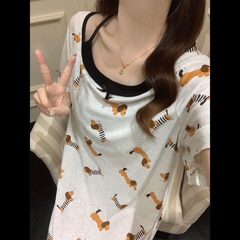 Pijamas con almohadilla para el pecho para mujer verano 2025 nuevo estilo modal delgado camisón suelto de manga corta servicio a domicilio celebridades de Internet estilo caliente