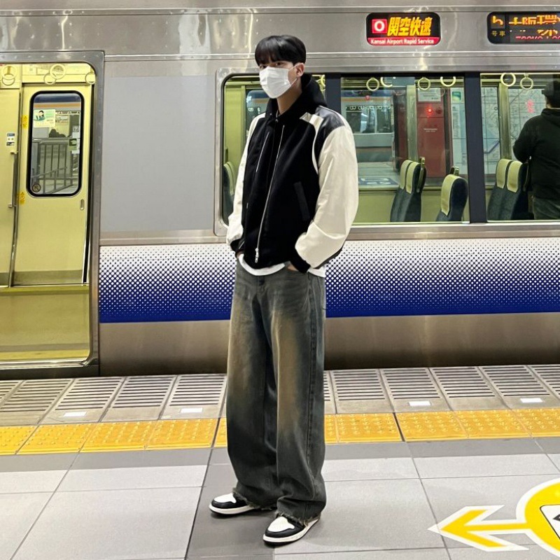 MYQDesign Niche Leather Jacket Men's Spring Loose Jacket Korean Styley Contrast Color Leather Jacket