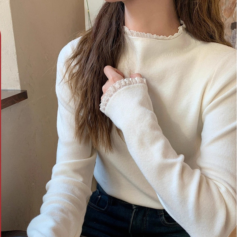 Soft Versatile Lace Collar Knit Base Shirt 2025 Autumn New Casual Trendy Slim Inner Top