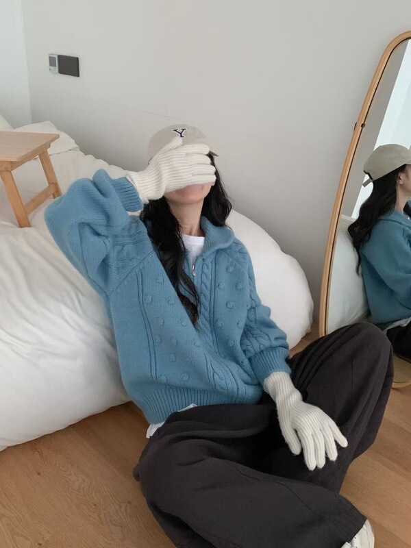 翻领加厚针织毛衣开衫外套女秋冬新款宽松慵懒风显瘦百搭气质上衣|undefined