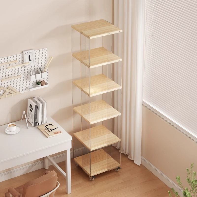 Creative Bookcase, Acrylic Rotating Bookshelf, Modern Minimalist Study Room Reading Corner Shelf, Movable Floor-Standing Storage Rack