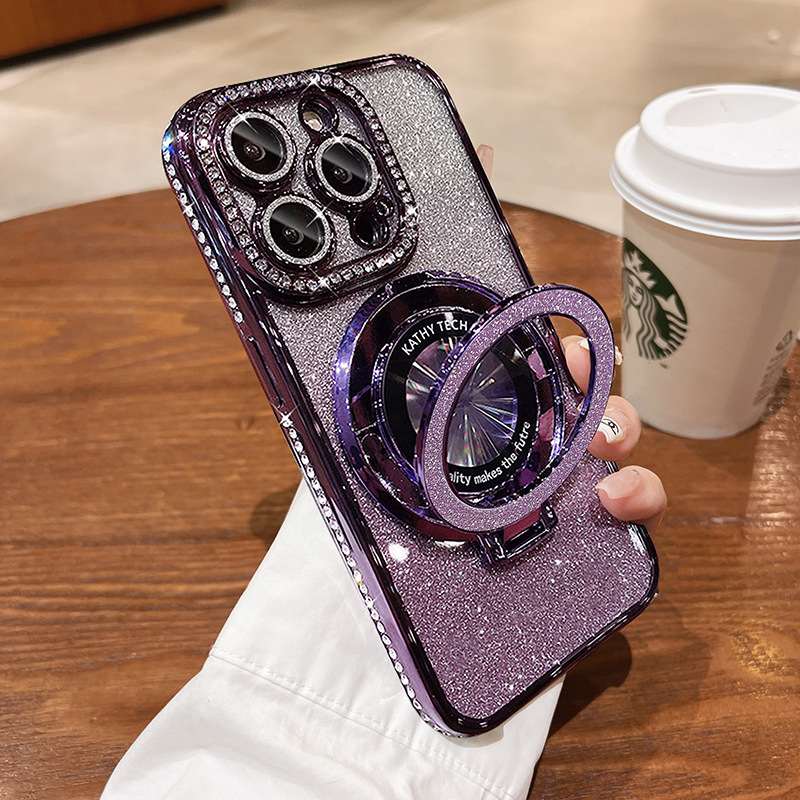 iPhone16携帯電話ケースに適しています電気メッキエッジドリルグラデーショングリッターアップル15新しい17Promax磁気ホルダー|undefined
