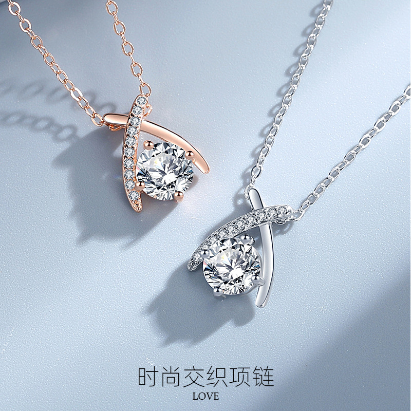 S925 plata esterlina simple collar en forma de humano para las mujeres de estilo europeo y americano elegante completo diamante moda transfronteriza entrelazada clavícula cadena