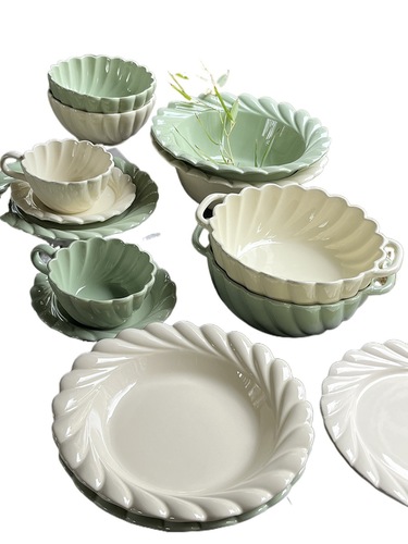 Spring Series Dinnerware Set for Home Use, Ceramic Tableware, Underglaze Color Rice Bowl, Face Bowl, Large Soup Bowl, Dessert Bowl, Salad Bowl