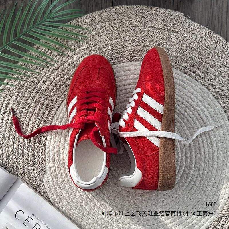 Red Soft Leather German Training Shoes for Women, 2026 Spring New Model, Handmade Versatile Retro Sports Casual Sneakers, Trendy Red Soft Leather German Training Shoes for Women, 2026 Spring New Model, Handmade Versatile Retro Sports Casual Sneakers, Trendy