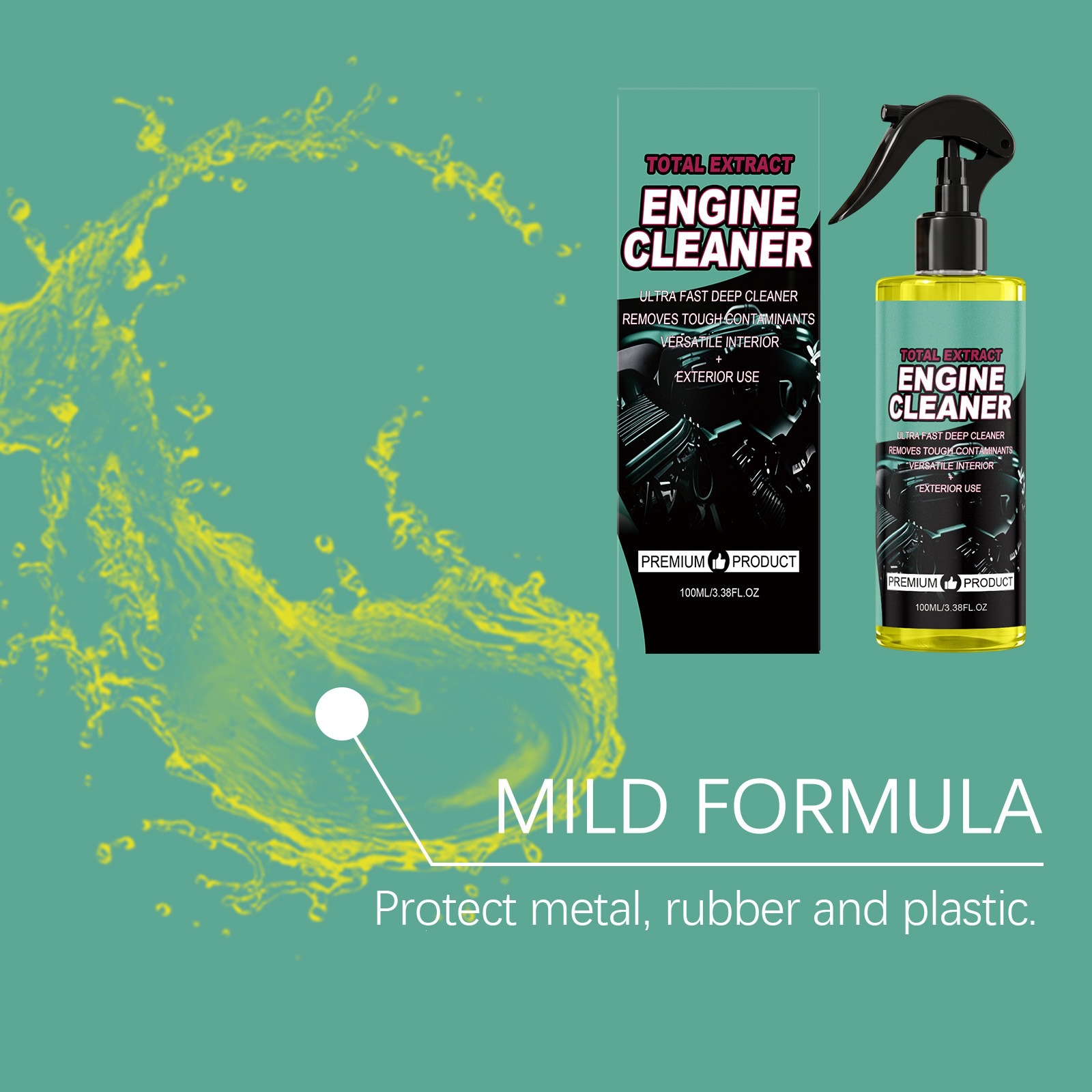 Engine cleaner for cleaning and refurbishing oil stains and carbon deposits on the surface of the car engine compartment, as well as for daily maintenance