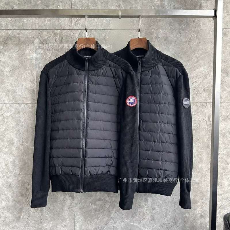 Cross-border in-stock high-end version of the Canada Goose stand-up collar knitted patchwork cardigan jacket, unisex fashion lightweight down jacket