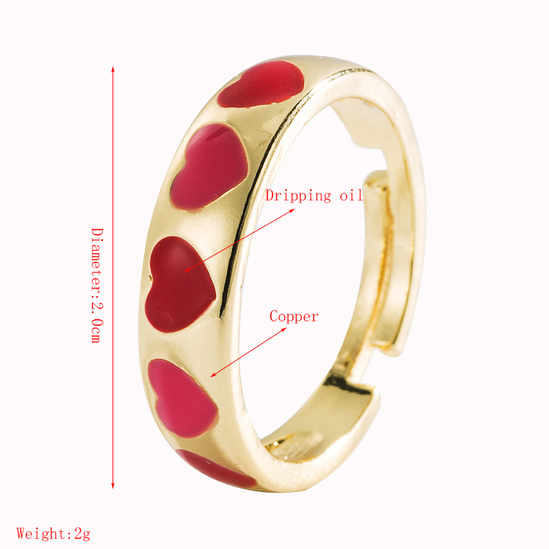 fashion geometric heart dripping oil copper micro-inlaid zircon ring