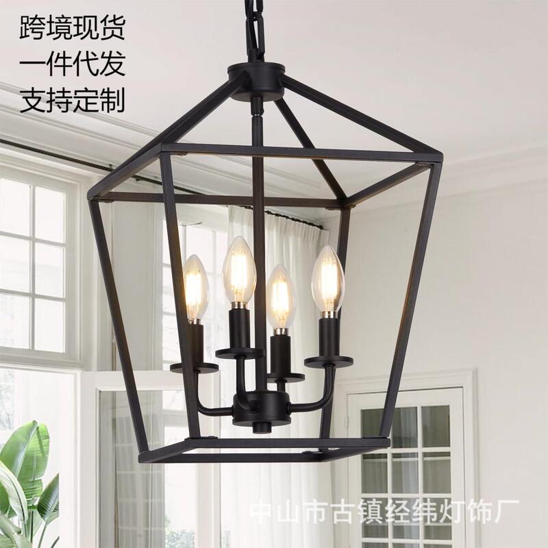 Rustic Retro Black Dining Room Kitchen Lamp Cross-Border Exclusive for Corridor Entrance Amazon American Iron Cage Chandelier Rustic Retro Black Dining Room Kitchen Lamp Cross-Border Exclusive for Corridor Entrance Amazon American Iron Cage Chandelier
