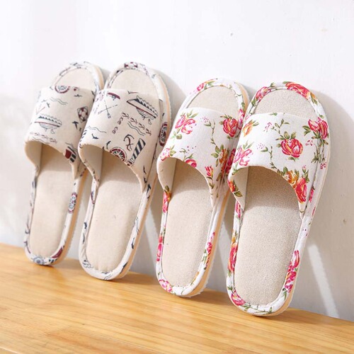 Summer linen slippers for women's rural guest slippers home indoor foam bottom couples linen women's travel cotton and linen slippers