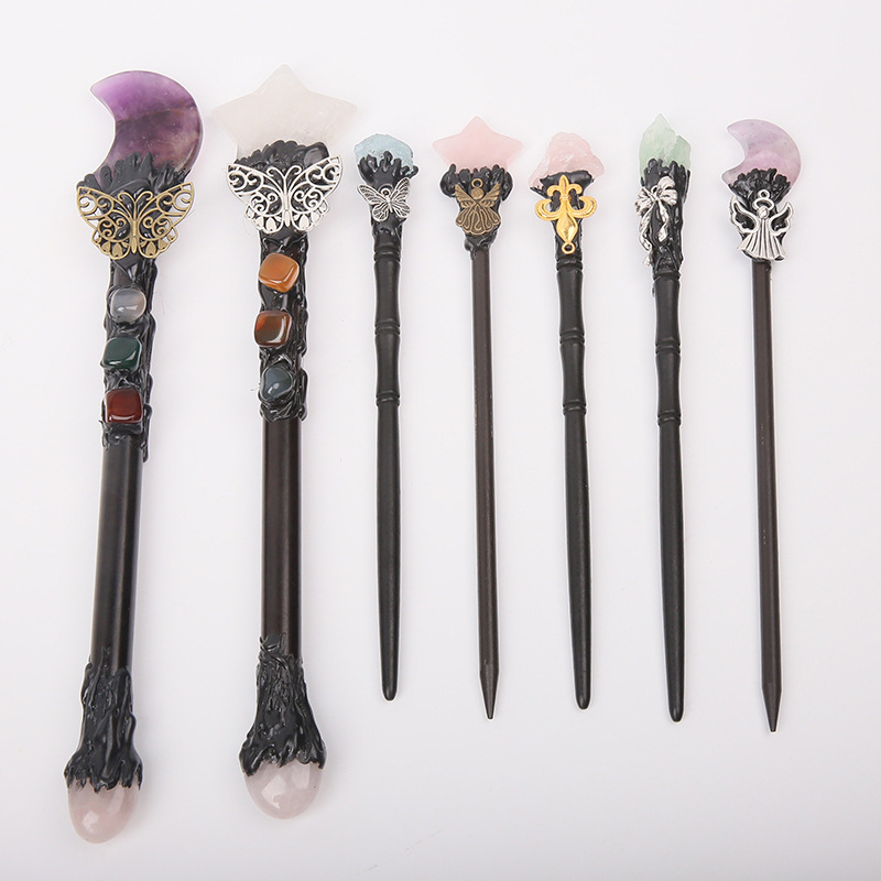 天然白水晶魔法权杖紫水晶魔法棒角色扮演道具能量水晶原石魔法棒|undefined