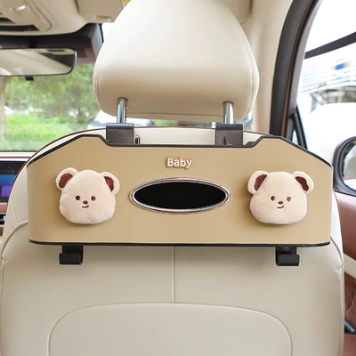 seat back storage rack, multifunctional: Car cup holder/beverage holder - dudu-bear-chair-back-storage-box-khaki-color