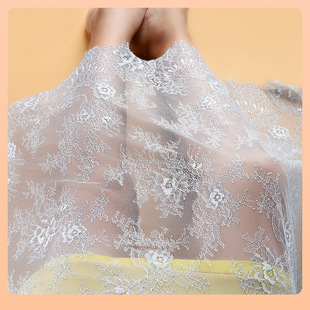 French Wide-Brimmed Lace Fabric Wedding Dress Skirt Clothes Fabric Tablecloth Curtain Fabric Black and White Soft Thin Style
